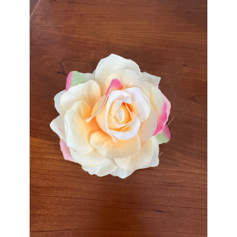 Large Fabric Rose Flower Hair Clip Brooch Pin Peach Cream Pink Floral Accessory